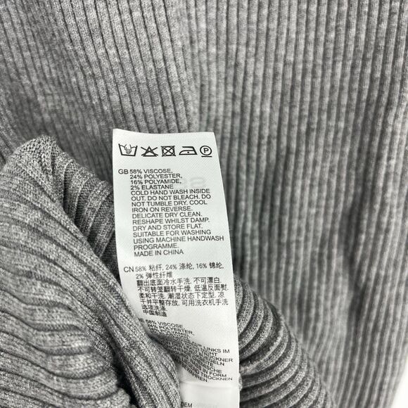 Reiss Maia Sweater Size Large Women Gray Ribbed Bodycon Henley Classic Old Money - Picture 7 of 7